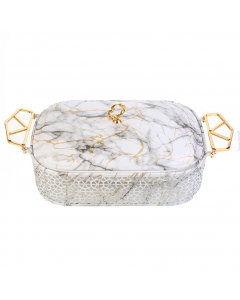 Porcelain serving tray with marble decor, 14.5 inches