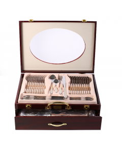 72-piece silver spoon set with golden pattern