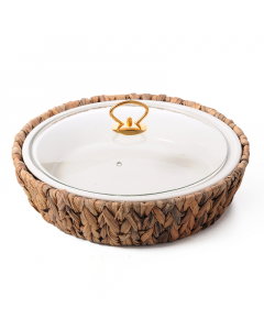 A circular porcelain serving plate