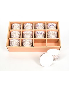 Set of 12 coffee cups, white with brown inscription