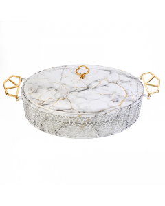 Porcelain serving tray with marble decoration 17 inch