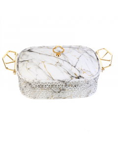 Porcelain serving tray with marble decor, 13 inches