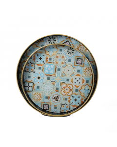 Wooden tray set, colored, two pieces, round