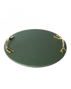green leather serving tray