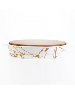 Serving trayfered porcelain with a wooden cover