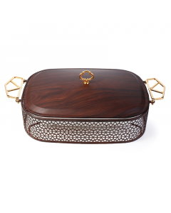 Porcelain serving tray with large wooden decor