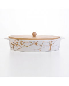 Serving trayfered porcelain with a wooden cover