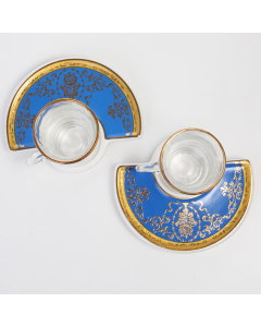 tea cups 12 pieces   blue with golden engraving