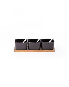 Porcelain serving set, wooden stand, 3 pieces