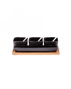 Porcelain serving set, wooden stand, 4 pieces