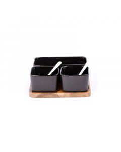 Porcelain serving set, wooden stand, 3 pieces