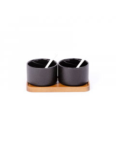 Porcelain serving set, wooden stand, 2 pieces