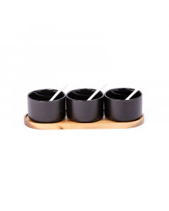 Porcelain serving set, wooden stand, 3 pieces