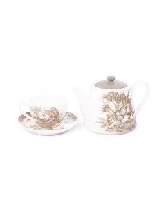 Brown porcelain tea set of 9 pieces