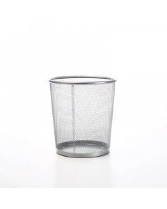 Small gray circular waste basket