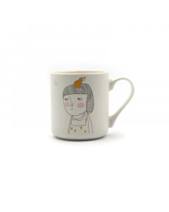 White porcelain mug with colorful pattern