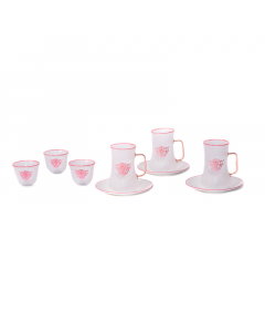 tea and cawcups set 18 transparent pink pieces