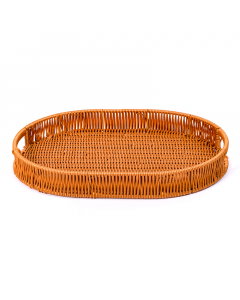 Large brown oval rattan serving tray