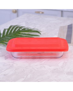 Rectangular glass oven tray with lid