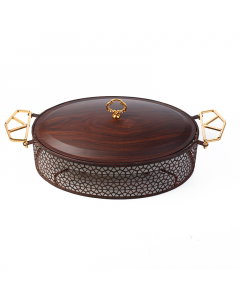 Medium porcelain serving tray with wooden decor