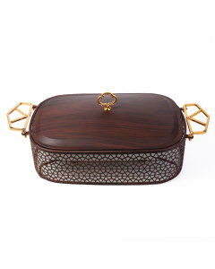Medium porcelain serving tray with wooden decor