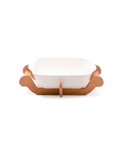 Ceramic bowl with square wood base
