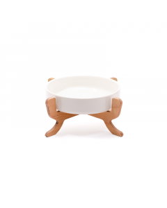 Ceramic bowl with a round wood base