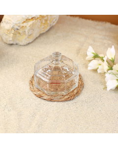 Glass Sugar Bowl with Triangular Divide Patterns