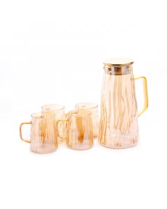 Jake and glass cups set, 5 pieces, brown