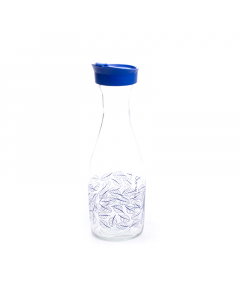 Embossed glass jake with blue lid