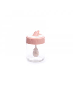 Pink honey jar with lid and spoon
