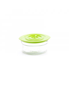 Glass jar with green lid