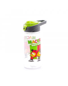 Water bottle decorated with a gray green plastic cap