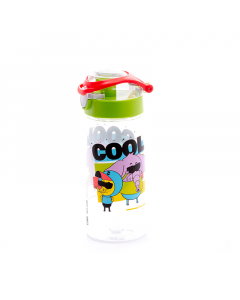 Water bottle decorated with red green plastic cap