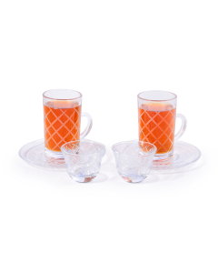 A set of 18-piece bowls and cups with a white pattern