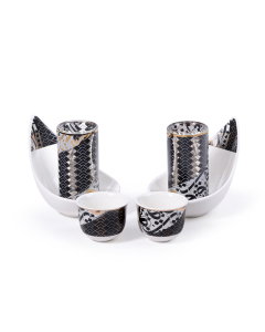 A set of 18 pieces of balalaat and cups, golden and black engraving