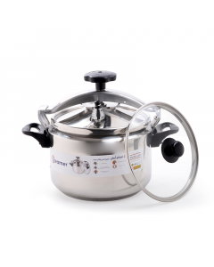 Steel steamer pressure cooker, 7 liters, with a mesh grille and a glass lid