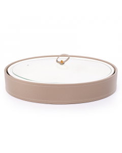 Oval tray with leather basket, size 16