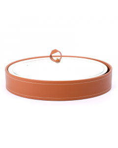 Oval tray with leather basket, size 16