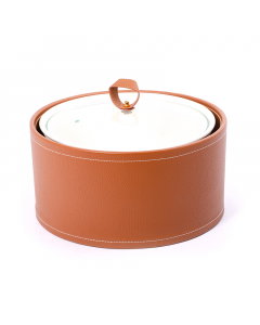 Deep circular tray with leather basket size 10