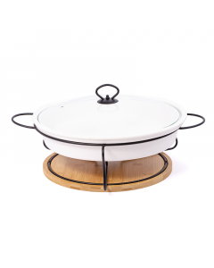 White round heater with a wooden base, size 14