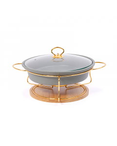 Green circular heater with a wooden base, size 12