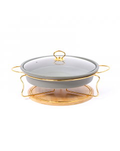 Green circular heater with a wooden base, size 14