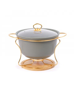 Deep green circular heater with a wooden base, size 10
