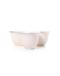 A set of white ceramic cups with a golden font, 12 pieces