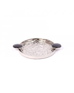Round tray with small black handle
