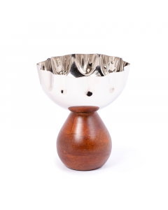 Nickel serving bowl with wooden base 15 cm