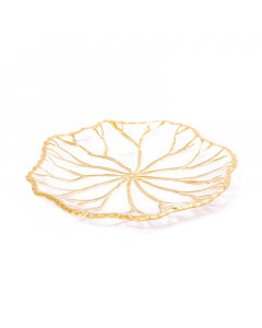 Large golden leafed glass dish