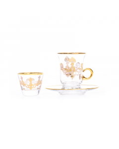 Luxurious Turkish crystal tea and coffee set 18 pieces, golden