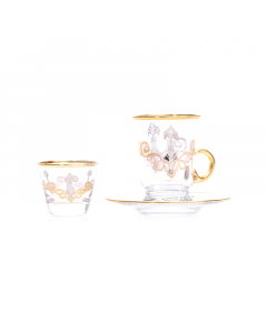 Luxurious Turkish crystal coffee and tea set 18 pieces, golden and silver